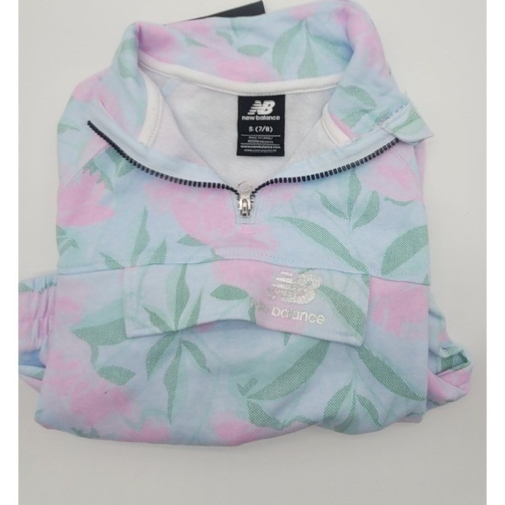 NWT New Balance Girls 3/4 Zip Pullover Size S 7/8 Floral Cropped Hoodie Pocket - Picture 7 of 8